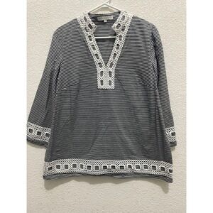 Preston & York‎ Women's Striped Tunic Top with Crochet Trim